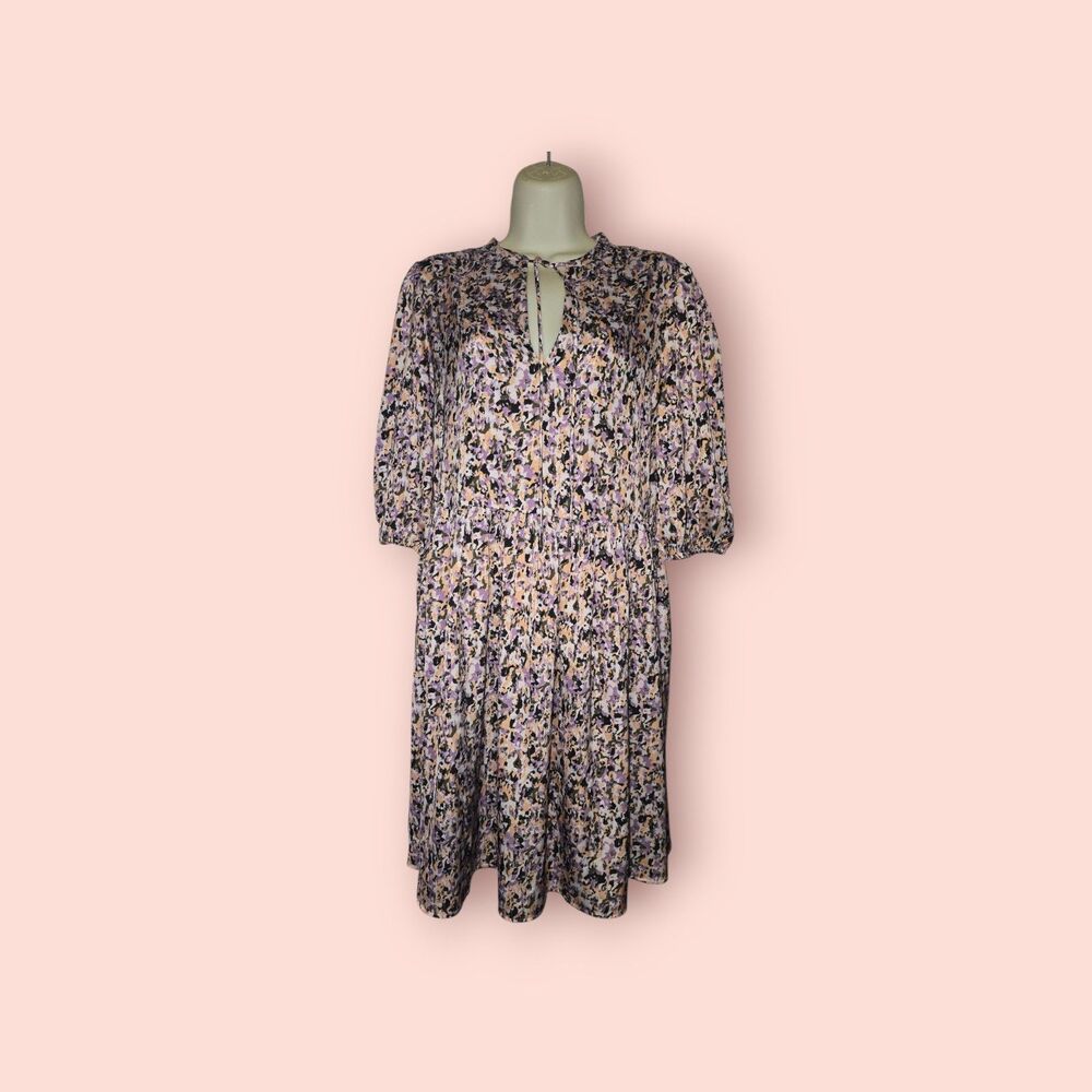 Hugo BOSS Orange Women's Dorena Printed Tie-Neck A-Line Dress Floral Lightweight